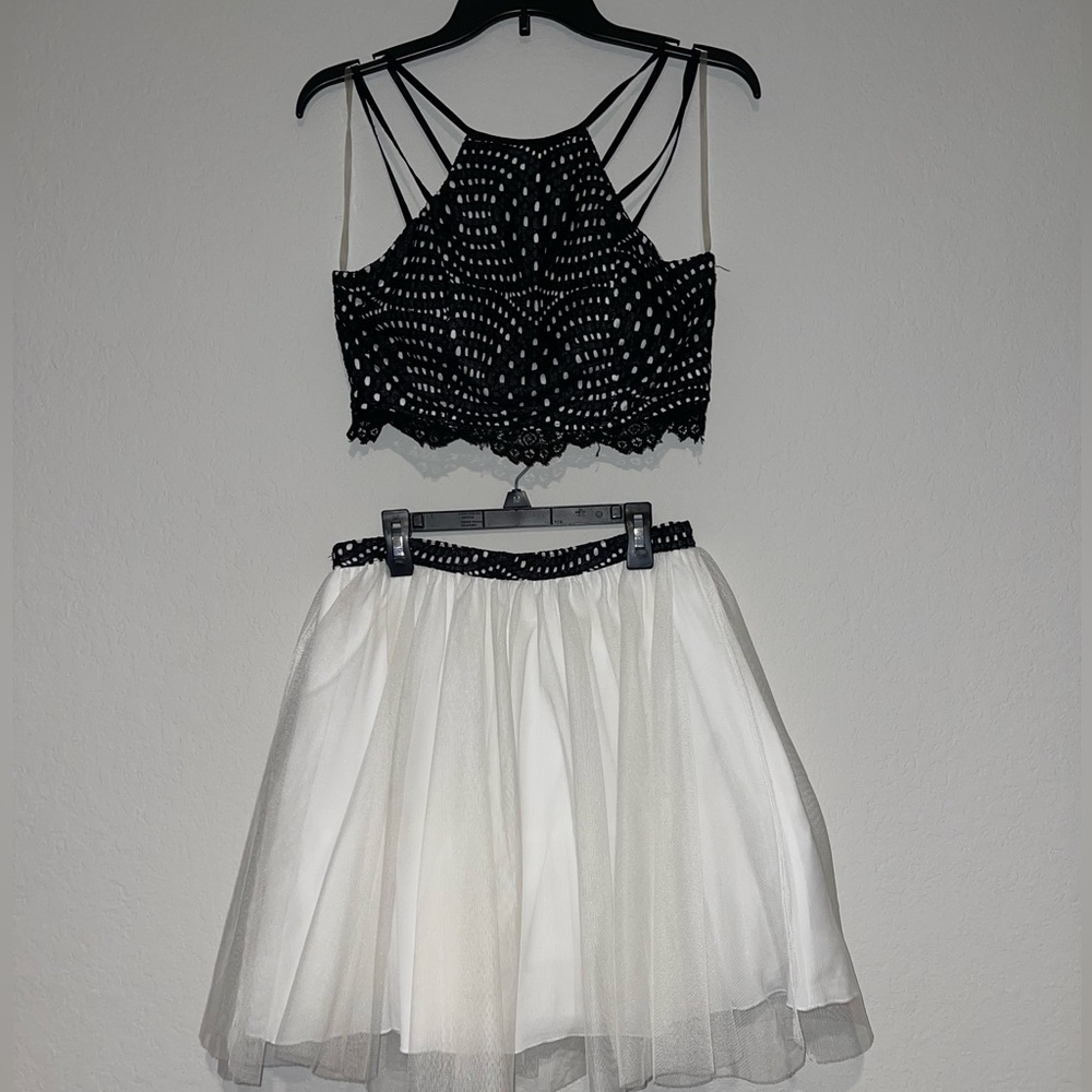 Sequin Hearts Black & White Two-Piece Prom/Homecoming Dress